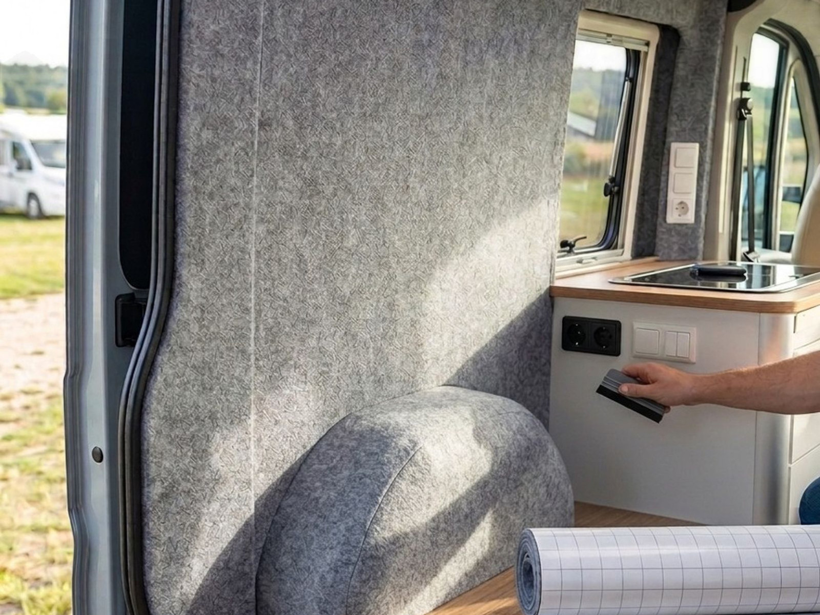 Tapis en feutre VANUE pour camping-car, GRIS FONCÉ, autocollant, épaisseur 2,5 mm, 1 m, largeur 1,2 m.